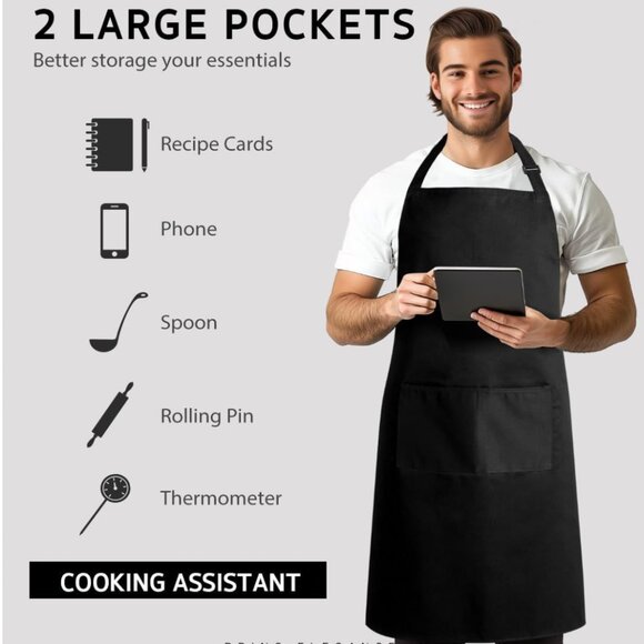 TWO - Luxury Cotton Chef Aprons – Timeless Protection & Style - Picture 2 of 7
